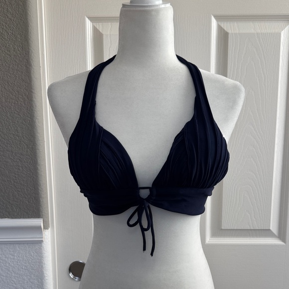 Dark Blue/ Navy Robin Piccone Textured Halter Bikini Top - Size Medium - Picture 1 of 5